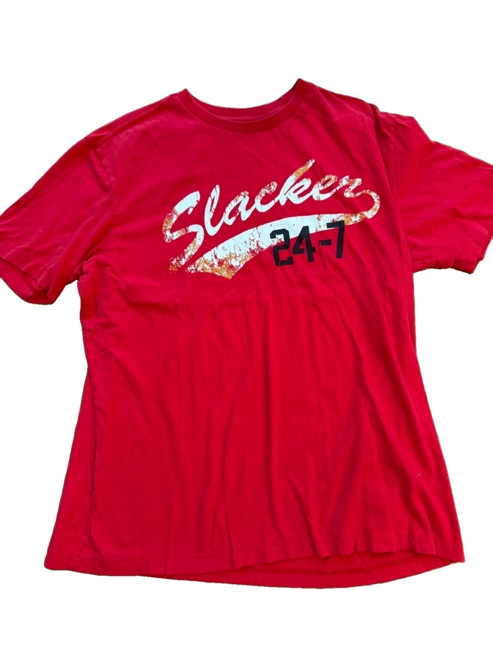 Mossimo supply co men’s red “Slacker 24-7” graphic T-Shirt size XL Y2K revival